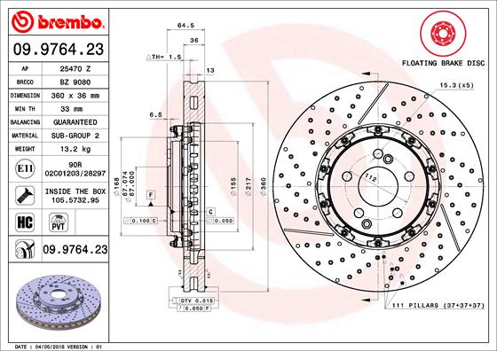 Bremsscheibe Vorderachse Brembo 09.9764.23 von Brembo