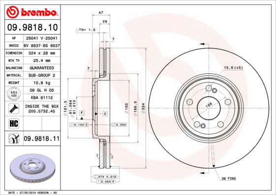 Bremsscheibe Vorderachse Brembo 09.9818.11 von Brembo
