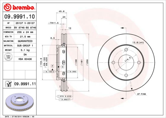 Bremsscheibe Vorderachse Brembo 09.9991.11 von Brembo