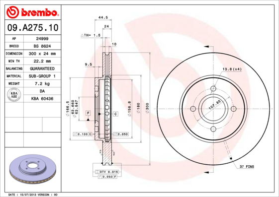 Bremsscheibe Vorderachse Brembo 09.A275.10 von Brembo