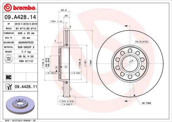 Bremsscheibe Vorderachse Brembo 09.A428.11 von Brembo