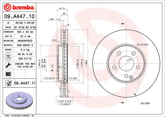 Bremsscheibe Vorderachse Brembo 09.A447.11 von Brembo