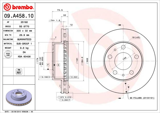 Bremsscheibe Vorderachse Brembo 09.A458.10 Bremsscheibe Vorderachse Brembo 09.A458.10 von Brembo