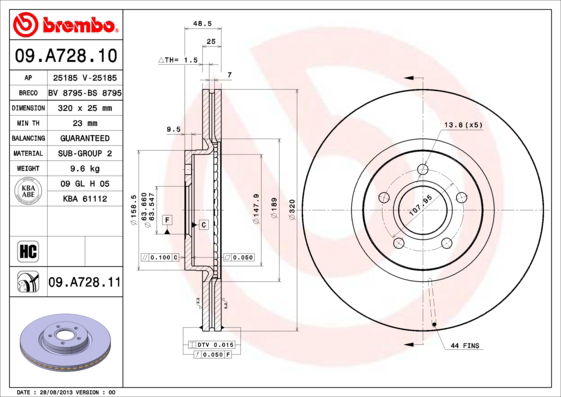 Bremsscheibe Vorderachse Brembo 09.A728.11 Bremsscheibe Vorderachse Brembo 09.A728.11 von Brembo