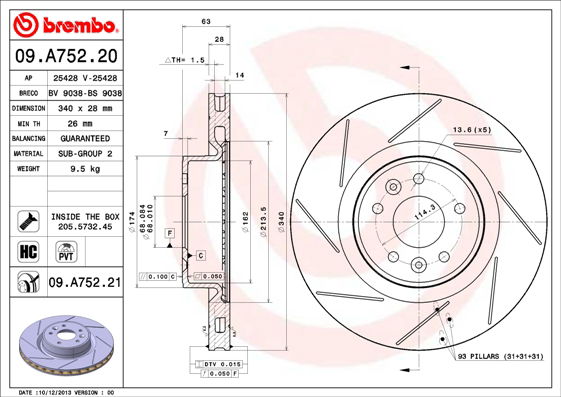 Bremsscheibe Vorderachse Brembo 09.A752.21 von Brembo