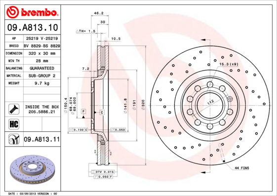 Bremsscheibe Vorderachse Brembo 09.A813.11 von Brembo