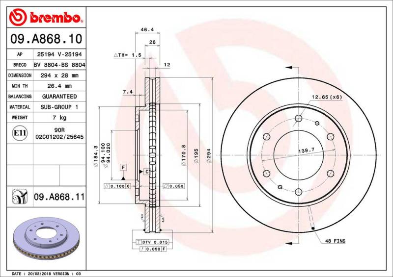 Bremsscheibe Vorderachse Brembo 09.A868.11 Bremsscheibe Vorderachse Brembo 09.A868.11 von Brembo