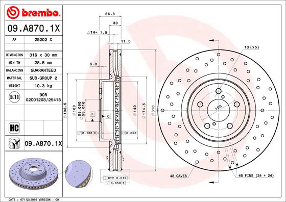 Bremsscheibe Vorderachse Brembo 09.A870.1X von Brembo