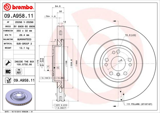 Bremsscheibe Vorderachse Brembo 09.A958.11 von Brembo