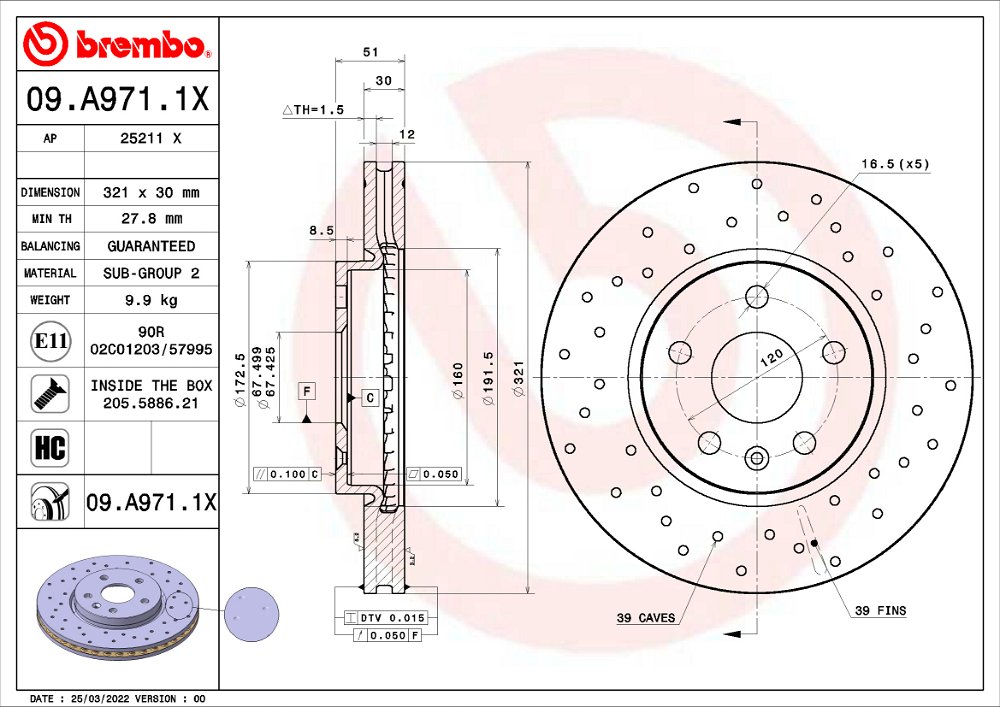 Bremsscheibe Vorderachse Brembo 09.A971.1X von Brembo