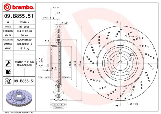 Bremsscheibe Vorderachse Brembo 09.B855.51 Bremsscheibe Vorderachse Brembo 09.B855.51 von Brembo