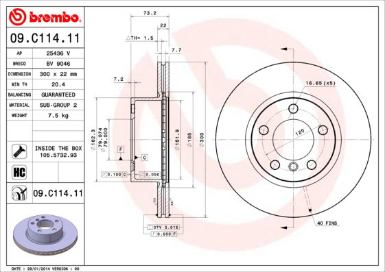 Bremsscheibe Vorderachse Brembo 09.C114.11 Bremsscheibe Vorderachse Brembo 09.C114.11 von Brembo