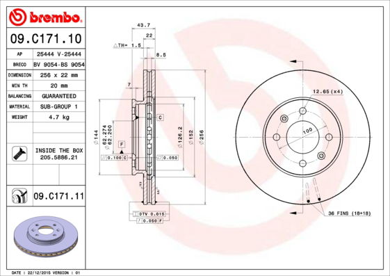 Bremsscheibe Vorderachse Brembo 09.C171.11 von Brembo