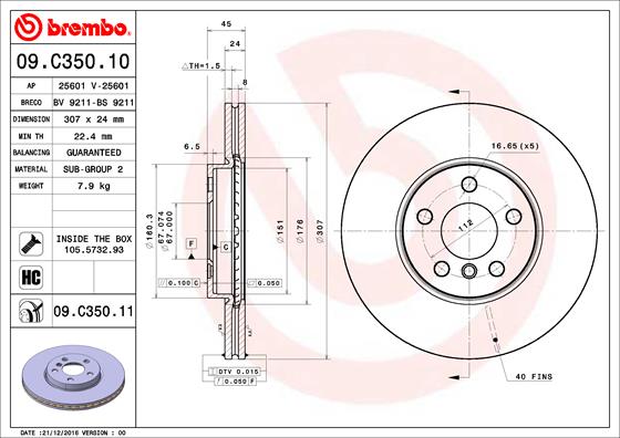 Bremsscheibe Vorderachse Brembo 09.C350.11 Bremsscheibe Vorderachse Brembo 09.C350.11 von Brembo