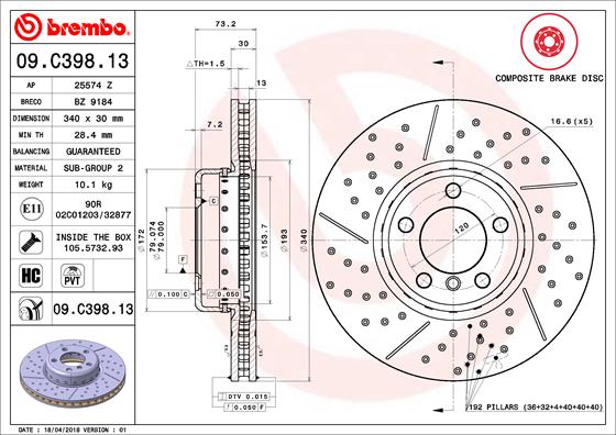 Bremsscheibe Vorderachse Brembo 09.C398.13 Bremsscheibe Vorderachse Brembo 09.C398.13 von Brembo
