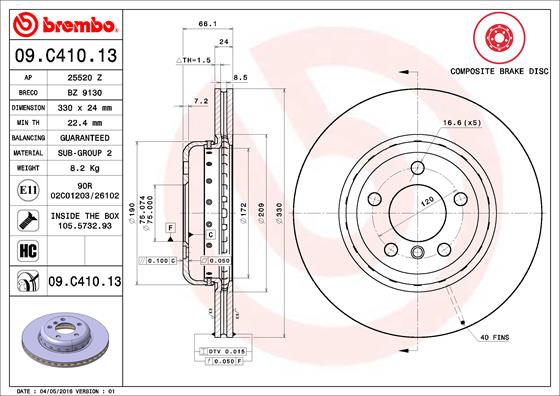 Bremsscheibe Vorderachse Brembo 09.C410.13 Bremsscheibe Vorderachse Brembo 09.C410.13 von Brembo