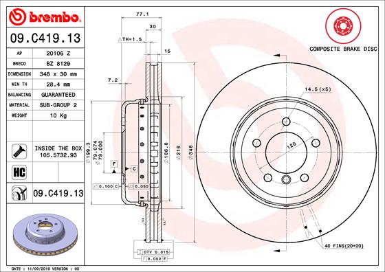 Bremsscheibe Vorderachse Brembo 09.C419.13 von Brembo