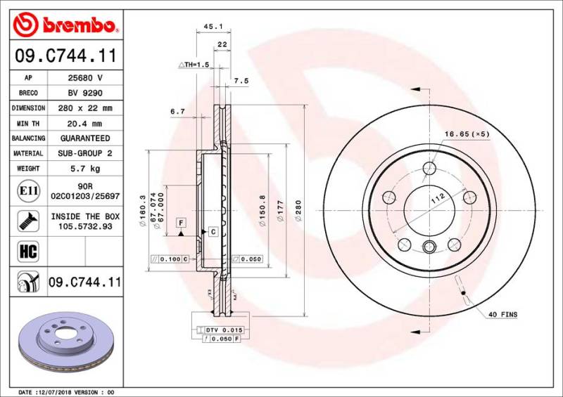 Bremsscheibe Vorderachse Brembo 09.C744.11 von Brembo