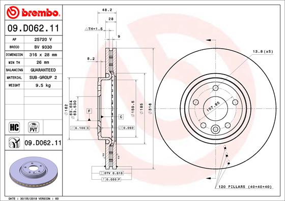 Bremsscheibe Vorderachse Brembo 09.D062.11 Bremsscheibe Vorderachse Brembo 09.D062.11 von Brembo