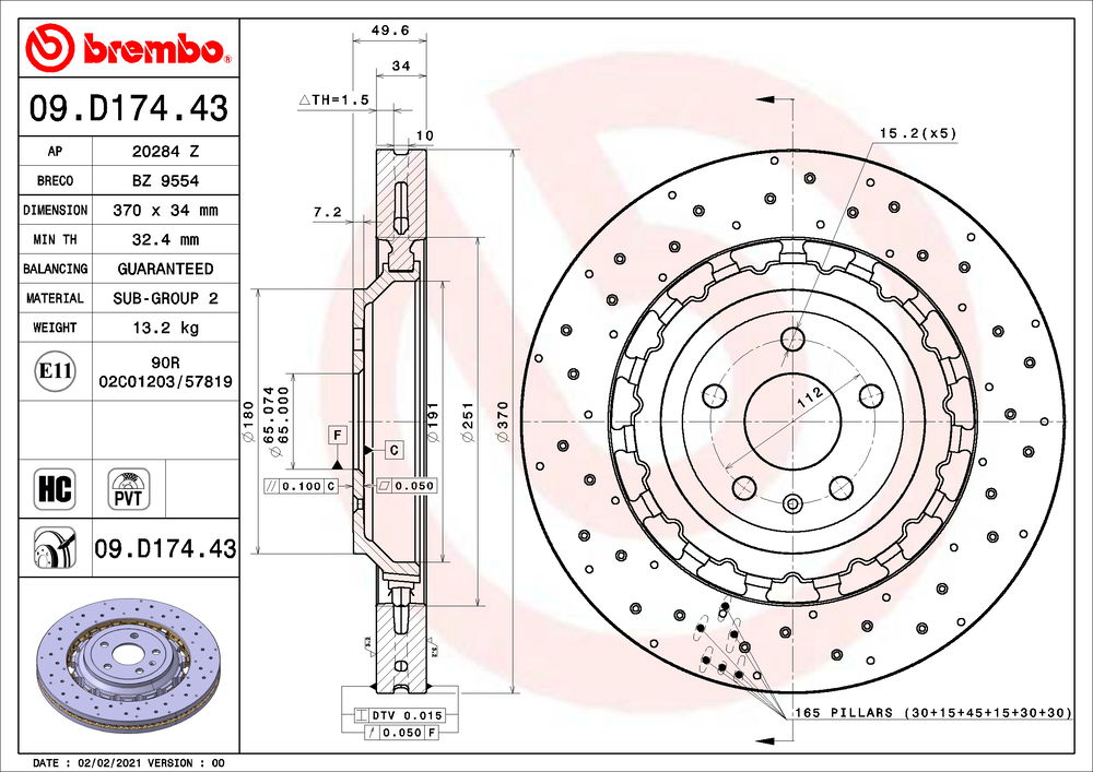 Bremsscheibe Vorderachse Brembo 09.D174.43 Bremsscheibe Vorderachse Brembo 09.D174.43 von Brembo