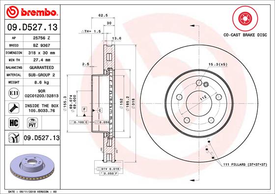 Bremsscheibe Vorderachse Brembo 09.D527.13 von Brembo