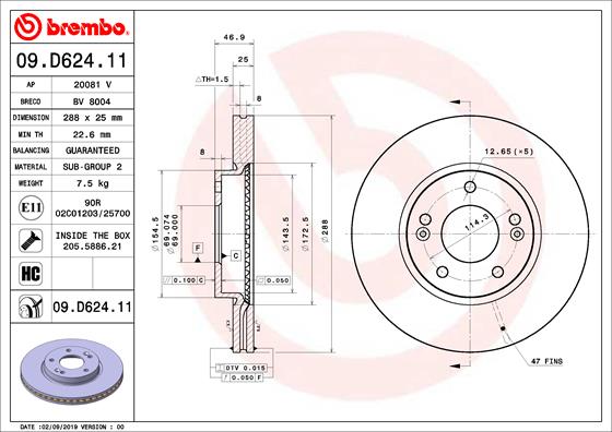 Bremsscheibe Vorderachse Brembo 09.D624.11 Bremsscheibe Vorderachse Brembo 09.D624.11 von Brembo