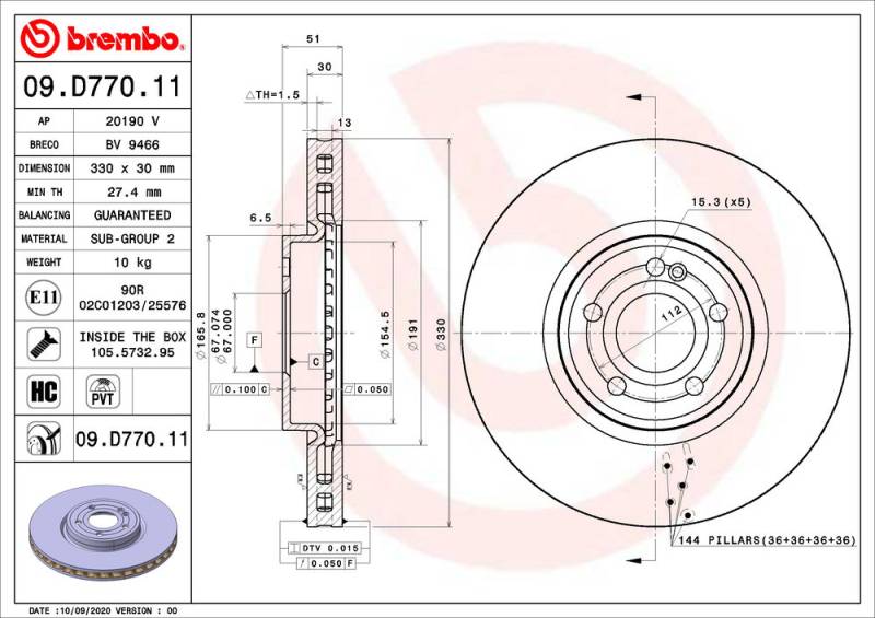 Bremsscheibe Vorderachse Brembo 09.D770.11 von Brembo