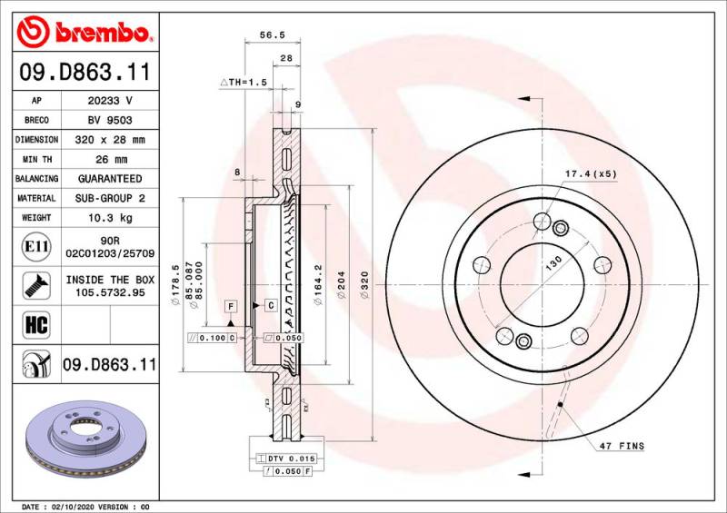 Bremsscheibe Vorderachse Brembo 09.D863.11 von Brembo