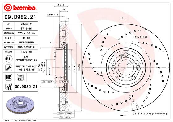 Bremsscheibe Vorderachse Brembo 09.D982.21 von Brembo