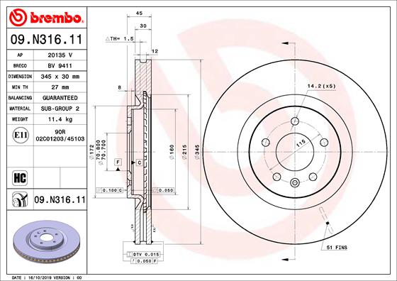 Bremsscheibe Vorderachse Brembo 09.N316.11 Bremsscheibe Vorderachse Brembo 09.N316.11 von Brembo