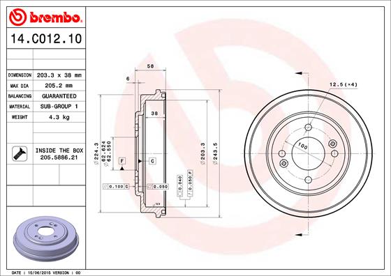 Bremstrommel Hinterachse Brembo 14.C012.10 Bremstrommel Hinterachse Brembo 14.C012.10 von Brembo