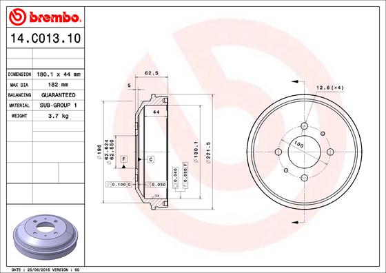 Bremstrommel Hinterachse Brembo 14.C013.10 Bremstrommel Hinterachse Brembo 14.C013.10 von Brembo