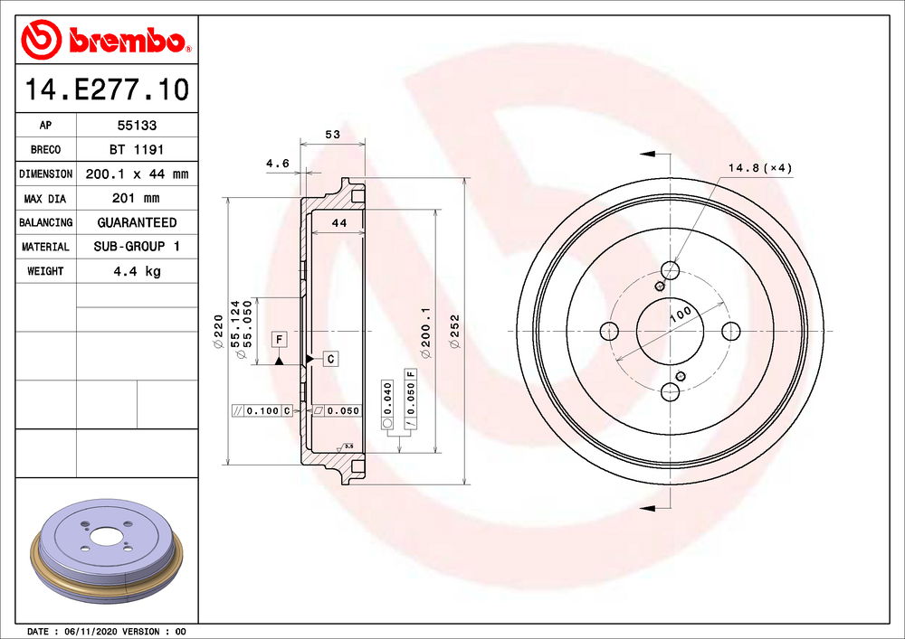 Bremstrommel Hinterachse Brembo 14.E277.10 Bremstrommel Hinterachse Brembo 14.E277.10 von Brembo