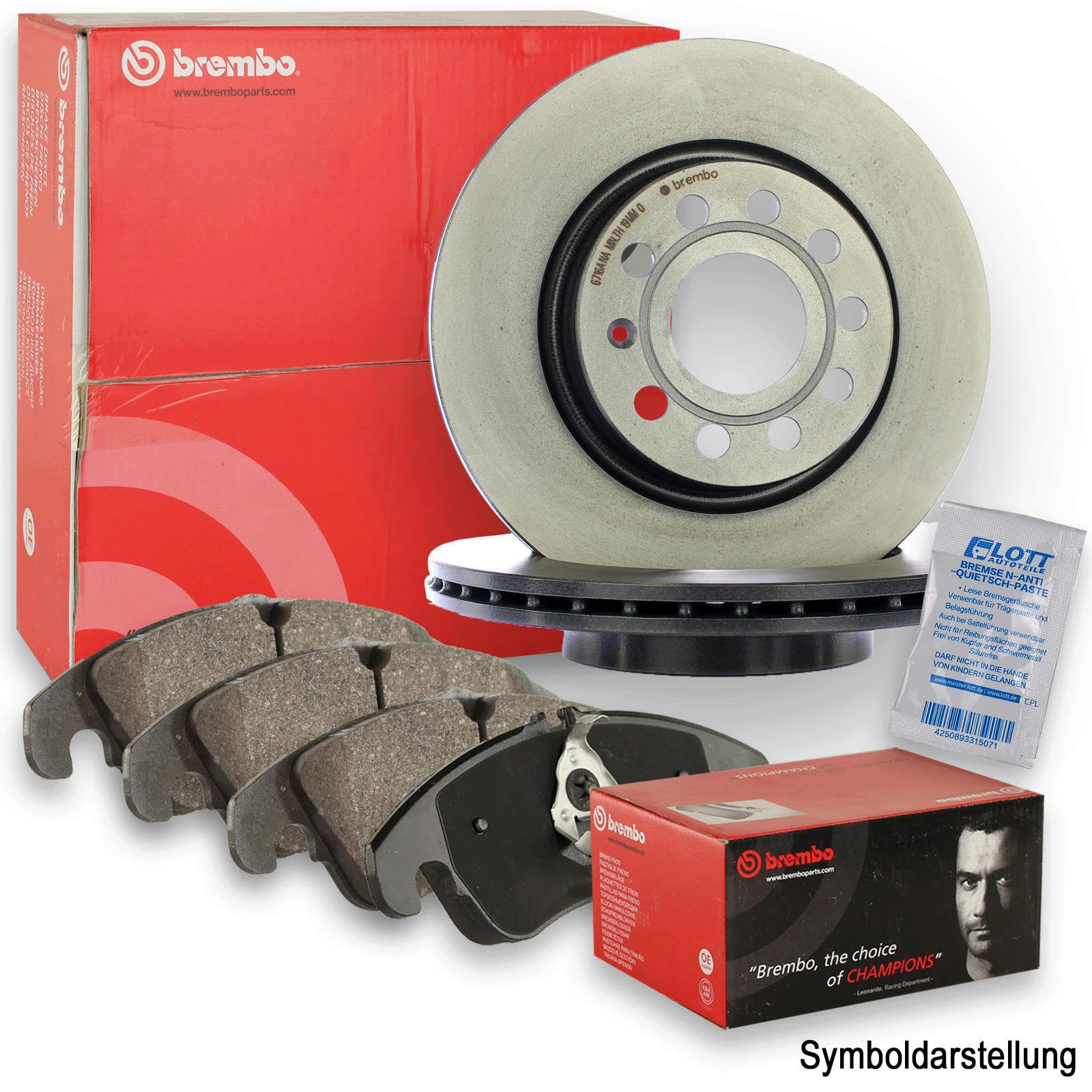 Original BREMBO Bremsscheiben + BREMBO Bremsbeläge Bremsbelagsatz Set vorne Vorderachse von Brembo