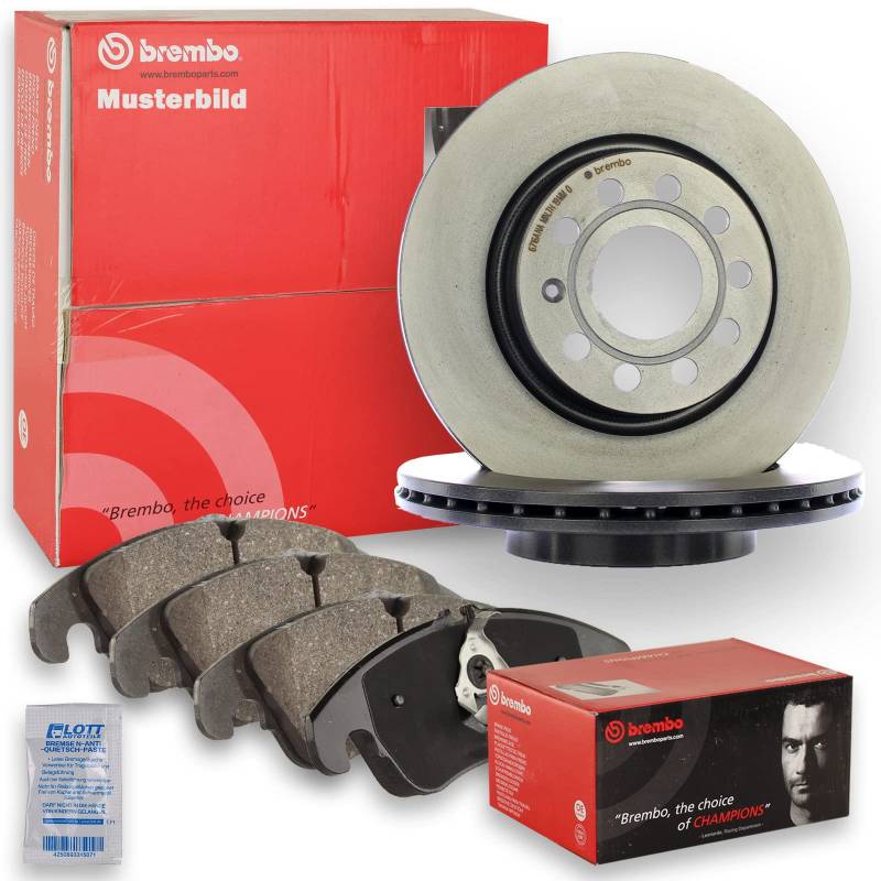 Original BREMBO Bremsscheiben + BREMBO Bremsbeläge Bremsbelagsatz Set vorne Vorderachse von Brembo