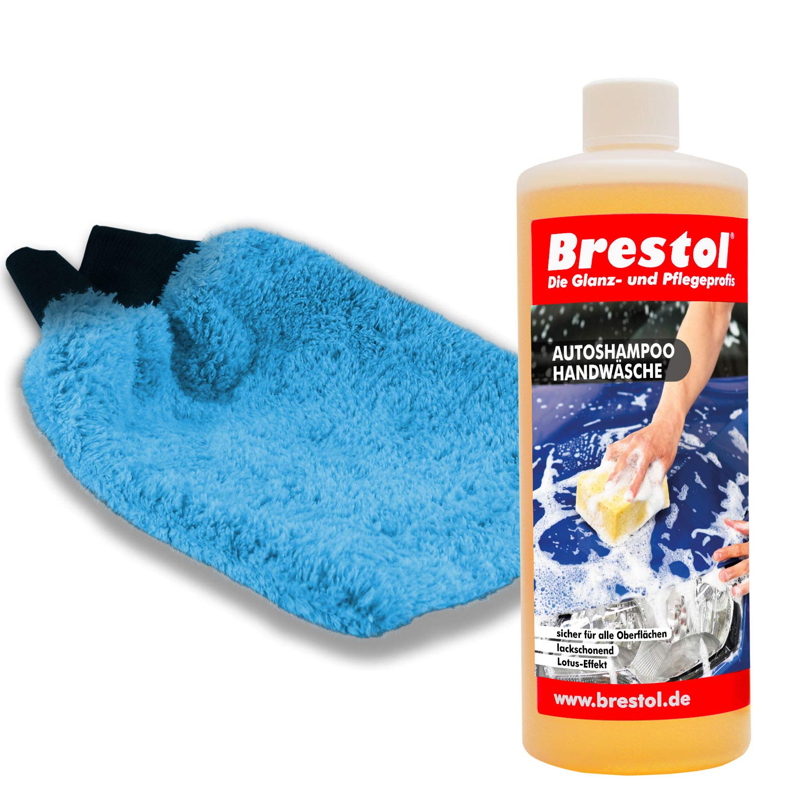 Brestol Autoshampoo SET1 1000 ml Konzentrat + Waschhandschuh - Autowäsche Abperleffekt Abperl-Effekt geeignet für Foam Master Schaumsprüher Schaumsprühgerät oder manuelle Fahrzeugwäsche von Brestol