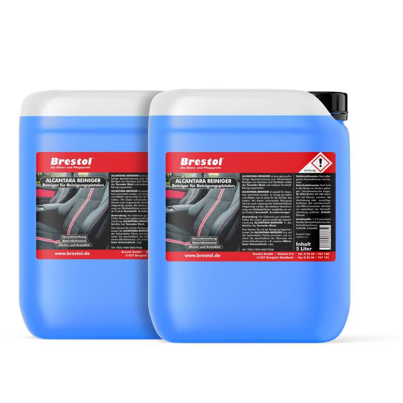 BRESTOL® Alcantara Reiniger für Reinigungspistolen 10 Liter gebrauchsfertig - für Alcantara-Sitze, Alcantara-Bezug, alle GlattLeder-Arten und Ledersitze Lenkrad Tornador von Brestol