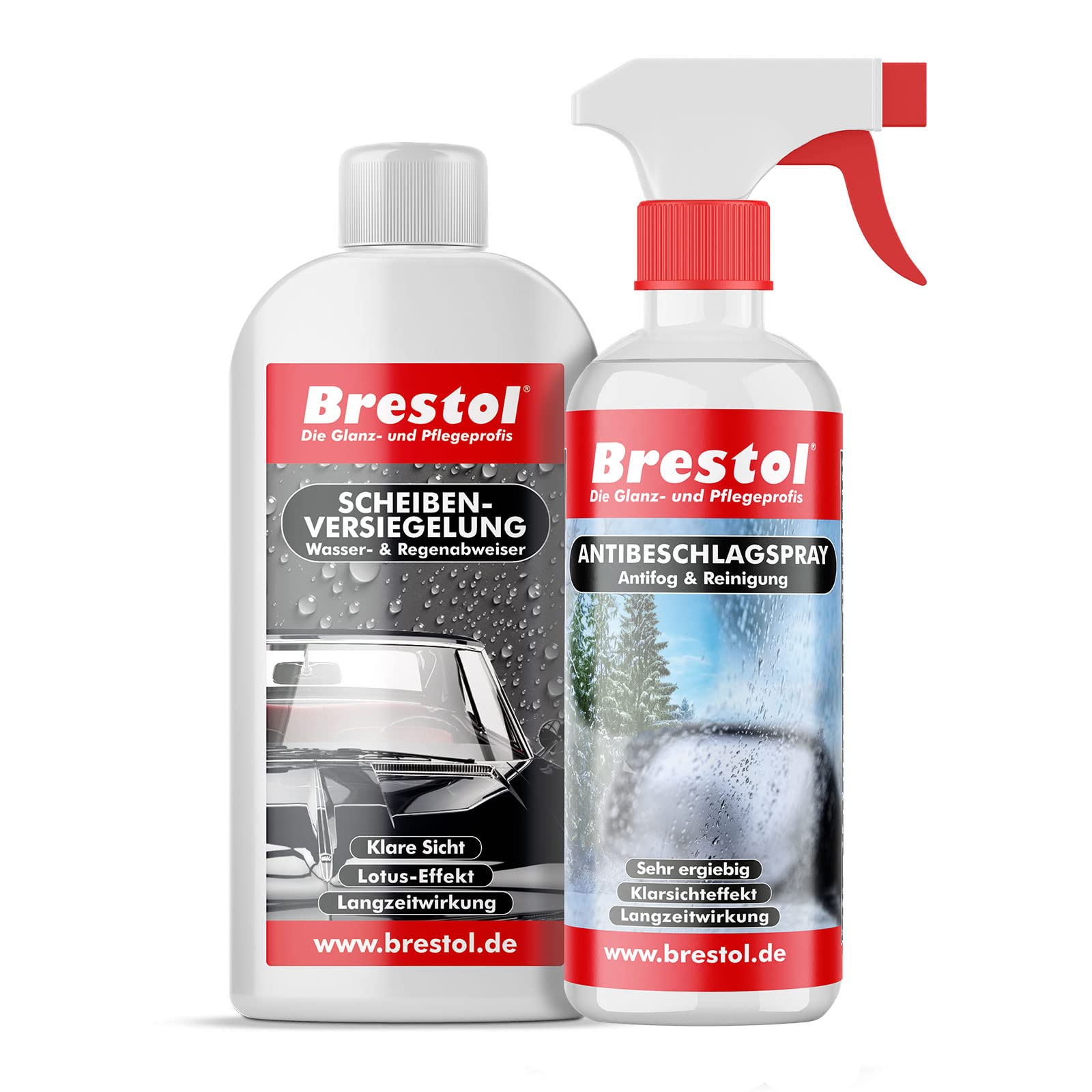 Brestol® Antibeschlagspray + Scheibenversiegelung Set1 (250 ml + 300 ml)- Wasserabweiser Regenabweiser Antifog Antibeschlag Abperleffekt Abperl-Effekt Nano Klarsichtspray Antibeschlagmittel von Brestol