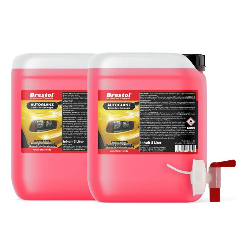 Brestol Autoglanz 10 Liter gebrauchsfertig + Auslaufhahn 51 mm - Sprühwax mit Abperleffekt Abperl-Effekt - Lackschnellreiniger Lackreiniger Autolackreiniger Sprühreiniger Lackversiegelung Sprühglanz von Brestol