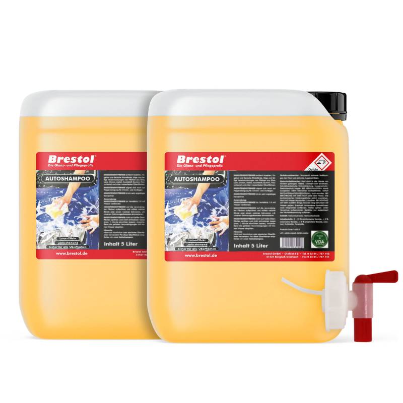 BRESTOL® Autoshampoo 10 Liter Konzentrat mit Auslaufhahn 51 mm - Autowäsche Abperleffekt Abperl-Effekt geeignet für Foam Master Schaumsprüher Schaumsprühgerät oder manuelle Fahrzeugwäsche von Brestol