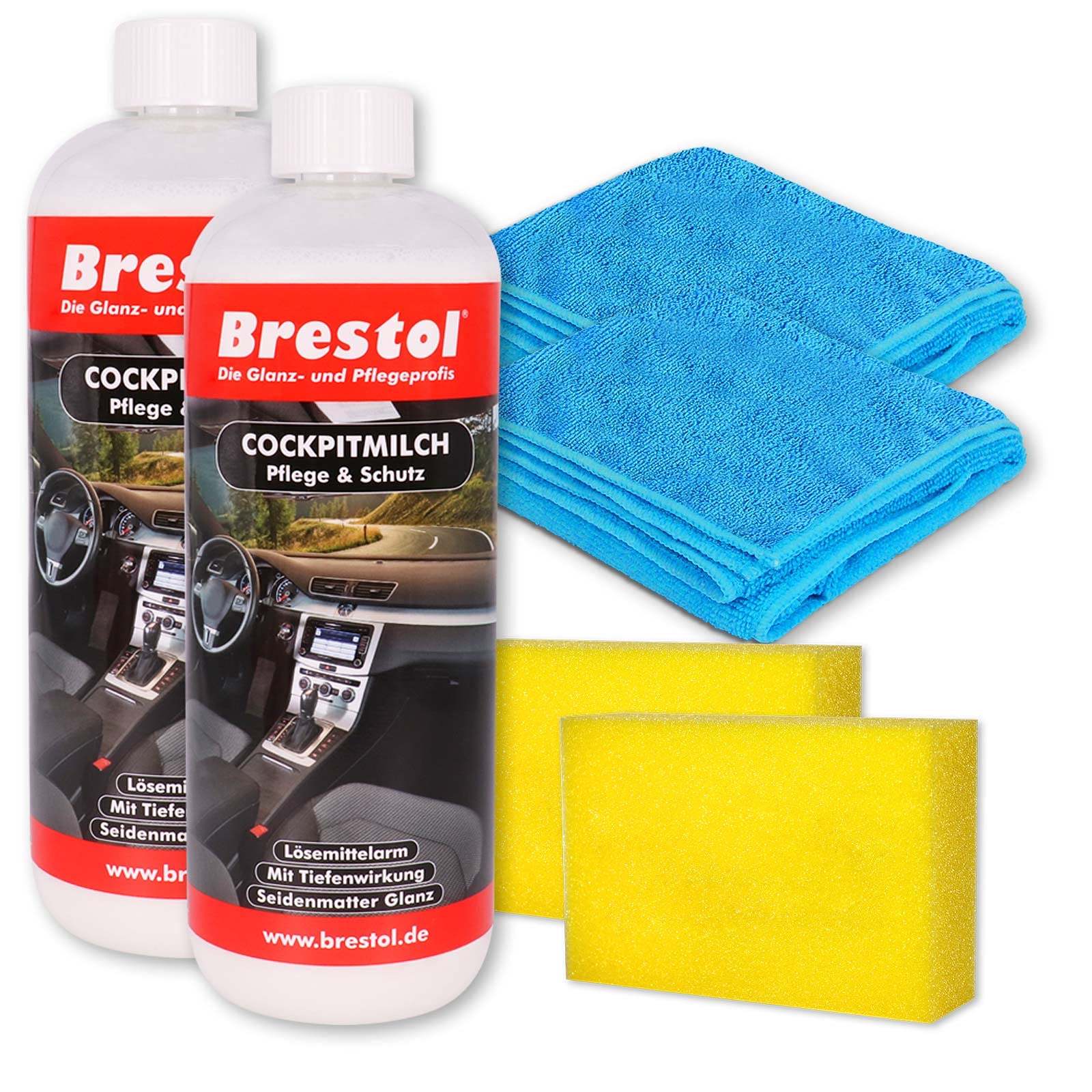 Brestol Cockpitmilch 2X 1000 ml + Zuebhör Set - Cockpitpflegemilch Cockpitreinigungsmilch Innenraumpflege Tiefenpflege Kunststoffpflege Gummipflege Cockpitpflege Vinypflege Brestol Cockpitmilch 2X 1000 ml + Zuebhör Set - Cockpitpflegemilch Cockpitreinigungsmilch Innenraumpflege Tiefenpflege Kunststoffpflege Gummipflege Cockpitpflege Vinypflege von Brestol
