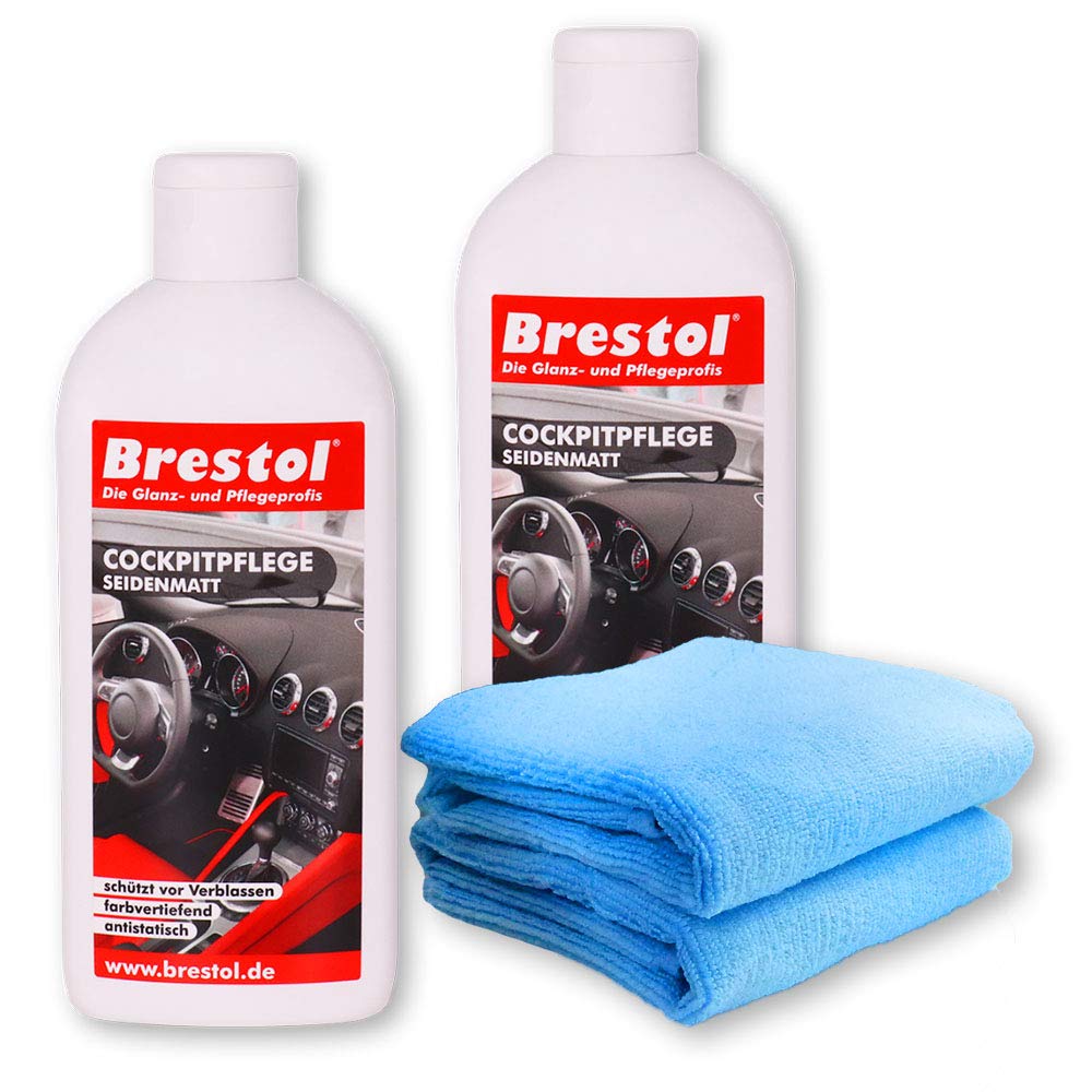 Brestol KUNSTSTOFFPFLEGE AUTO Set1 (2x 250 ml Kunststoffpflege + 2x Universaltuch) - Innenraumpfleger Tiefenpfleger Gummipflege Innenraumpflege Kunststoff Gummi Vinyl von Brestol