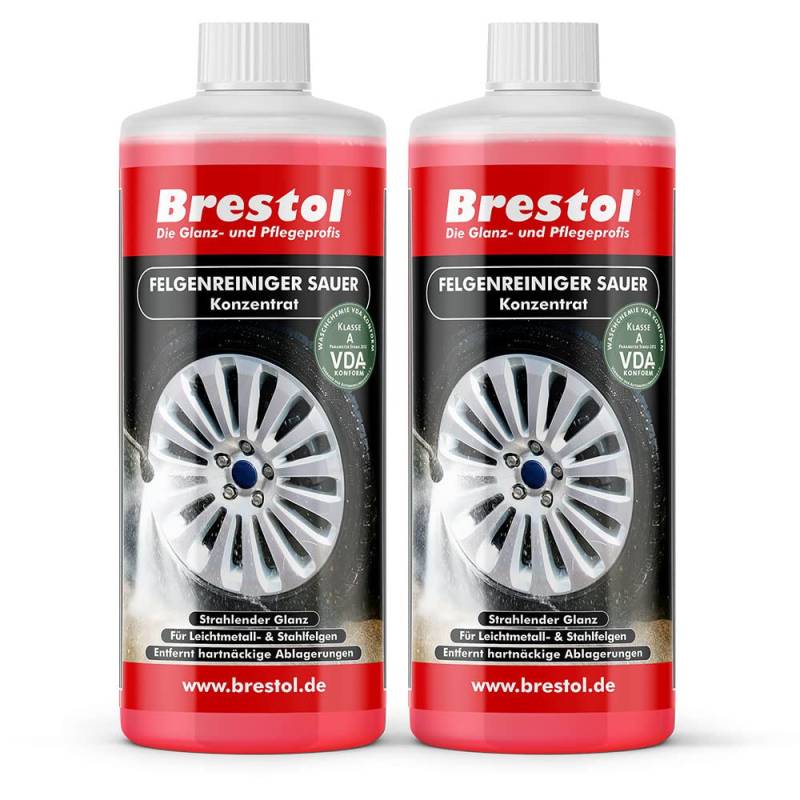 Brestol Felgenreiniger Konzentrat 2X 1000 ml - für Alufelgen Stahlfelgen Autofelgen LKW-Felgen Leichtmetallfelgen Felgenglanz sauer ergibt bis zu 20 Liter gebrauchsfertigen Felgenreiniger von Brestol