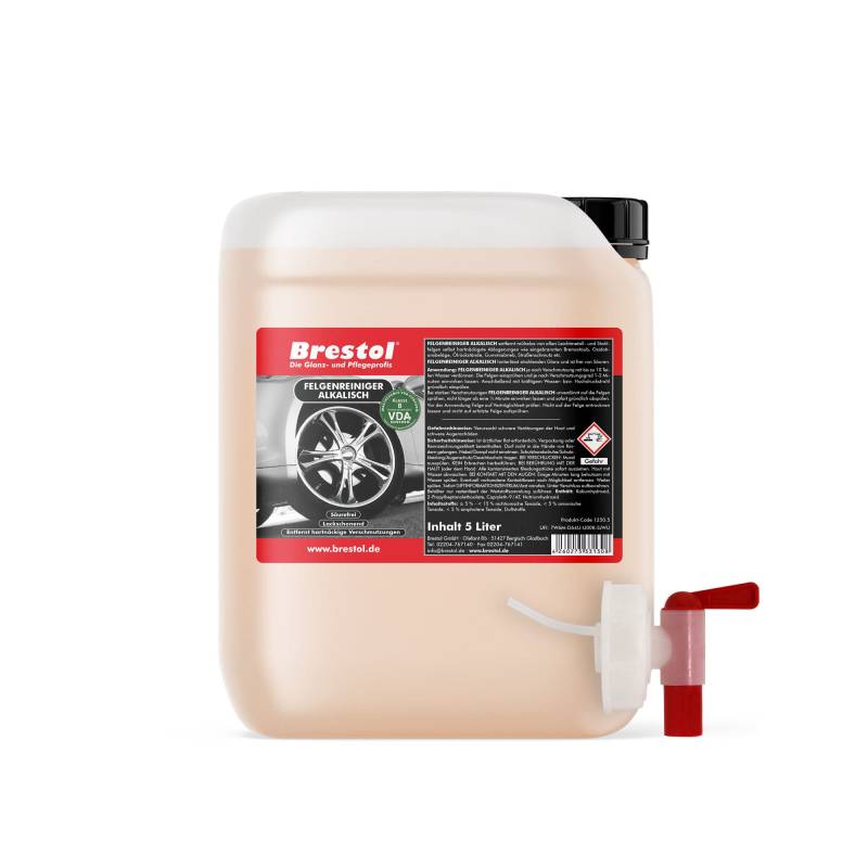 Brestol Felgenreiniger alkalisch 5 Liter Konzentrat - für Alufelgen Stahlfelgen Autofelgen LKW-Felgen Reiniger Bremsstaubentferner Gummiabrieb-Entferner Felgenglanz von Brestol