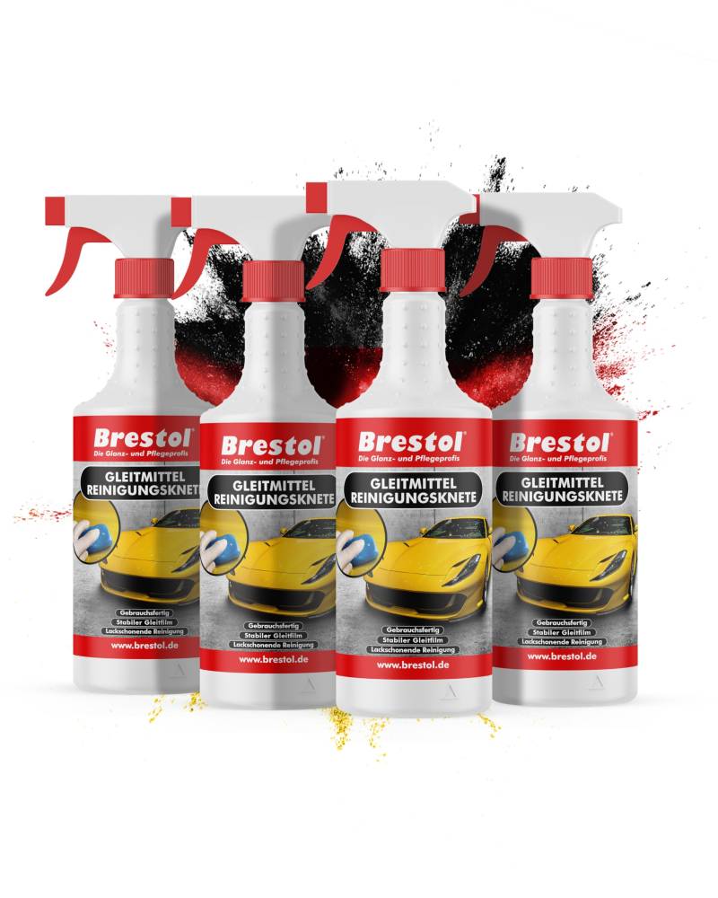 BRESTOL® Gleitmittel für Reinigungskneten 4x 750 ml – Lackpflege, Lackpolitur, Schmutzentfernung, Unser Gleitmittel entfernt Effektiv und schonend Baumharz, Insekten, Flugrost, Farbspur und Bremsstaub von Brestol