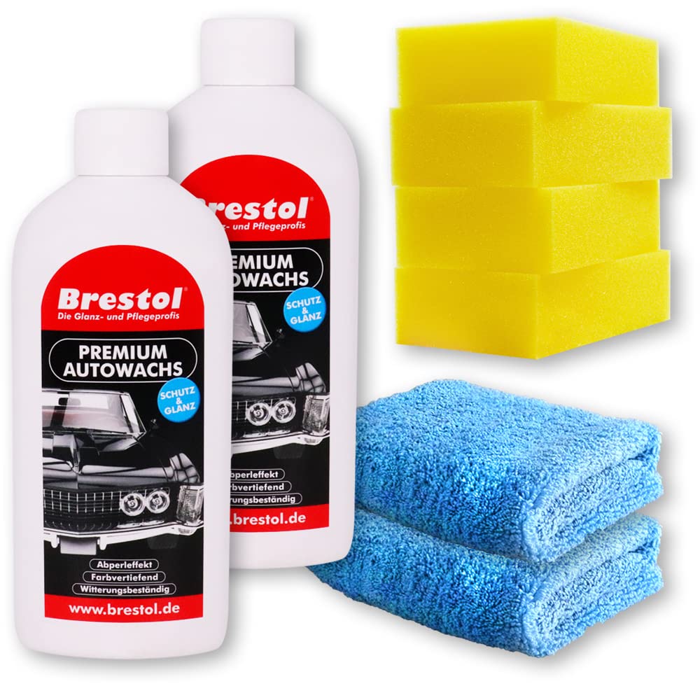 Brestol LACKVERSIEGELUNG Set5 (2X 500 ml + Zubehör) - mit Carnaubawachs - Hartwachspolitur Autopolitur Hartwachs Abperleffekt Abperl-Effekt Nano streusalzbeständig von Brestol