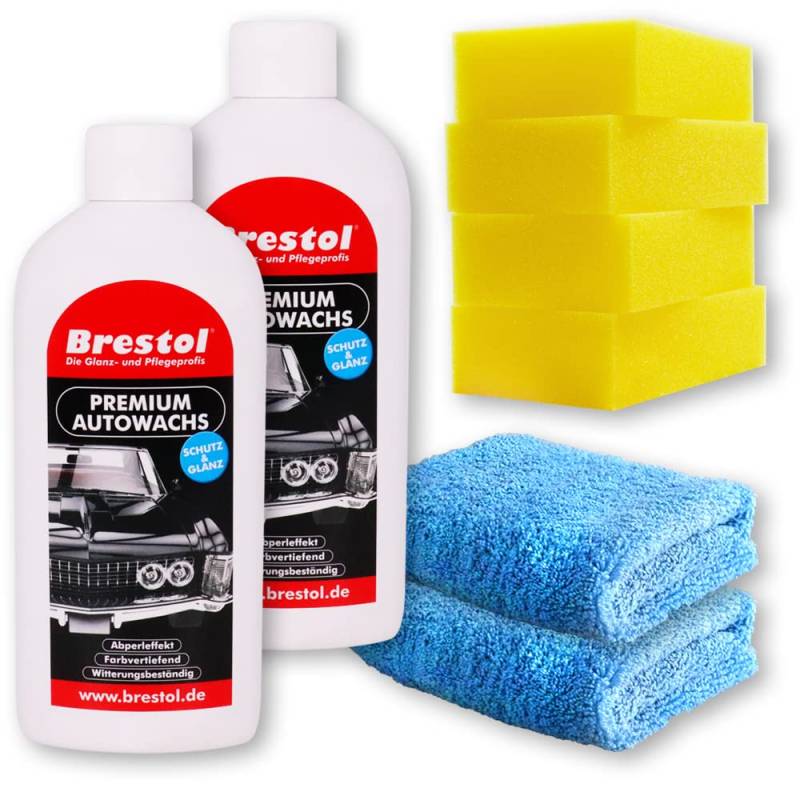 Brestol LACKVERSIEGELUNG Set5 (2X 500 ml + Zubehör) - mit Carnaubawachs - Hartwachspolitur Autopolitur Hartwachs Abperleffekt Abperl-Effekt Nano streusalzbeständig von Brestol