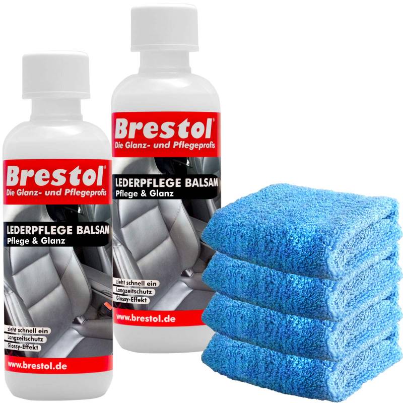 Brestol LEDERBALSAM Set2 (2X 300 ml + 4X Poliertuch) - Lederschutz Ledersitze Autositze Auto Leder Glattleder Kunstleder Sofa Couch Ledercouch von Brestol