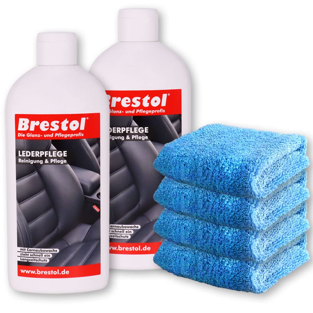 Brestol LEDERPFLEGE Set2 (2X 500 ml + Zubehör) - Lederpflegelotion Lederreiniger Lederschutz Ledersitze Autositze Auto Leder Glattleder von Brestol