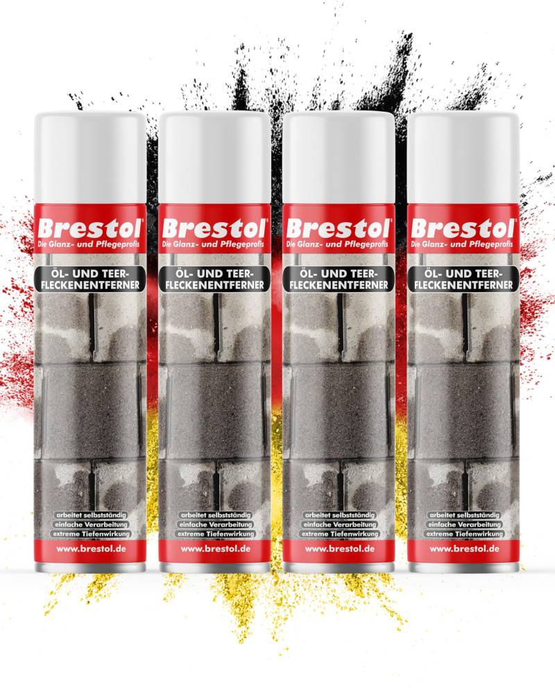 BRESTOL® ÖLFLECKENTFERNER SPRAY 4x 400 ml Sprühdose - Ölfleckentferner für Pflastersteine Parkplatzreiniger Werkstattboden-Reiniger von Brestol